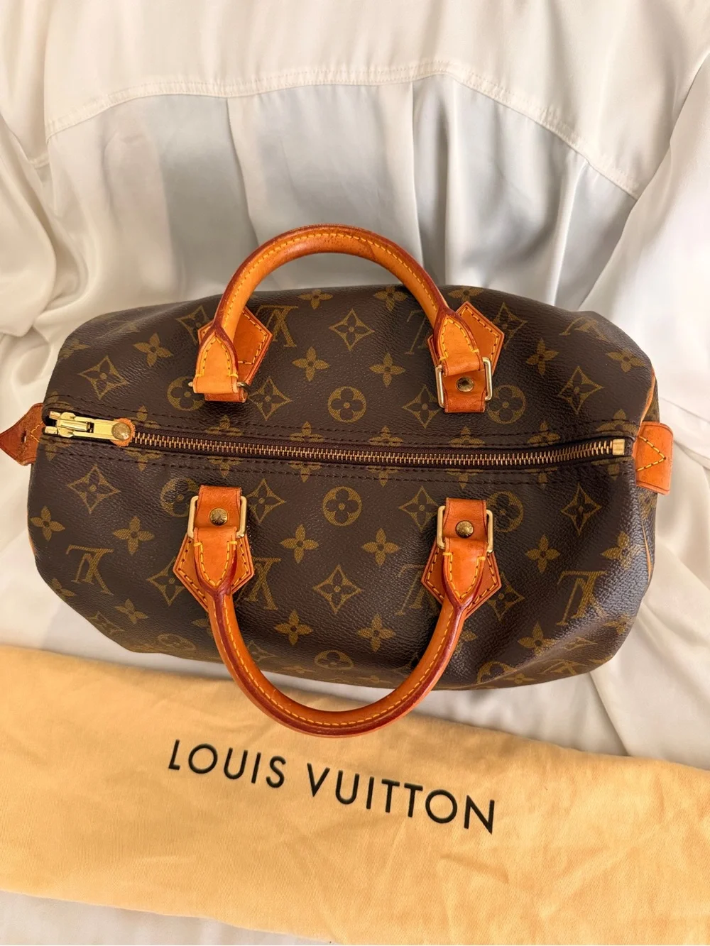 Louis Vuitton Brown Monogram Speedy Bag 30 with Tan Leather Trim